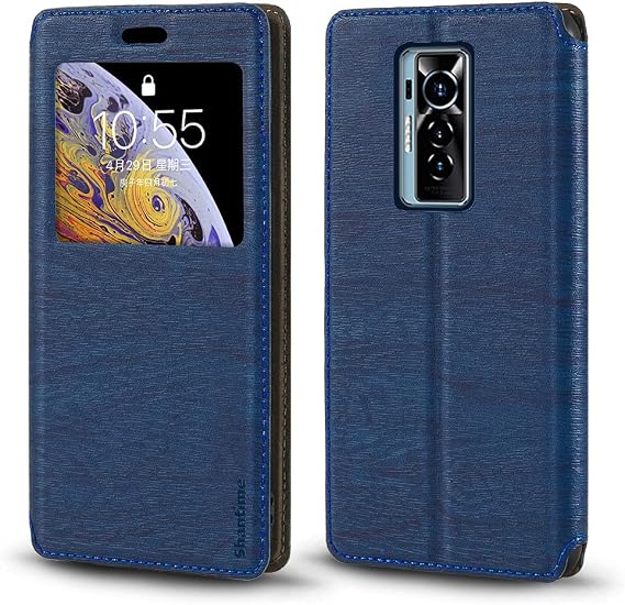 Window Leather Case for Tecno Phantom X - Blue