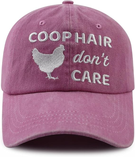 Coop Hair Don't Care Hat Hat for Men Women, Funny Adjustable Cotton Embroidered Farm Chicken Lovers Baseball Cap