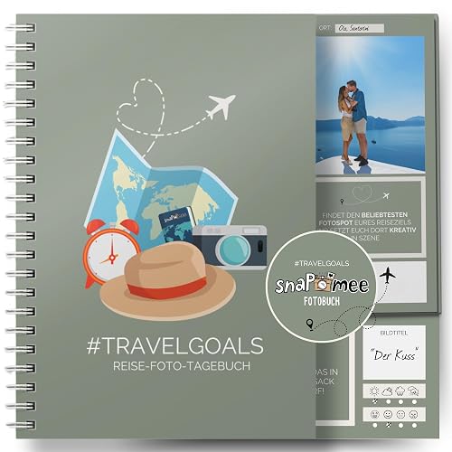 Reise-Foto-Tagebuch by snaPmee - Hardcover Reisetagebuch mit Fotochallenges &amp; Platz für 50 Erinnerungs-Fotos - Fotoalbum für den Urlaub das mitwächst (A5 weisse Spiralbindung)