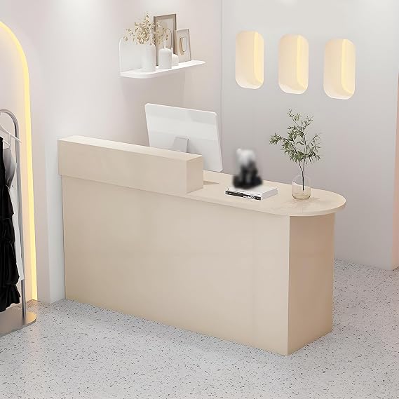 Reception Desk, Modern Front Desk with Lockable Drawer & Cabinet, Retail Counter Checkout Table, Computer Workstation for Lobby, Salon, Office