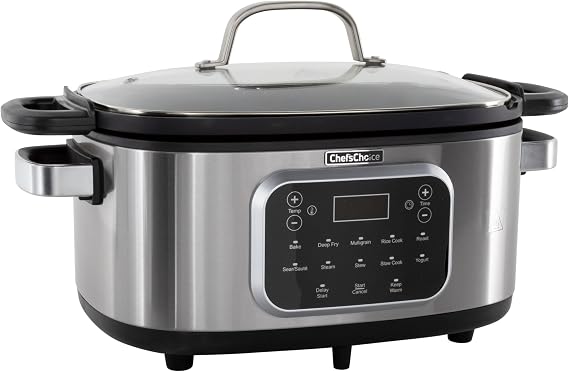 Chef'sChoice Multicooker, Large 6-Quart Capacity Multipurpose Non-Stick Vessel and Variable Temperature Control with Keep Warm and 12 Cooking Presets, 1300-Watts, Stainless Steel