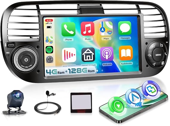 4G+128G Android 15 Car Radio Stereo for Fiat 500 2007-2015 5GWiFi