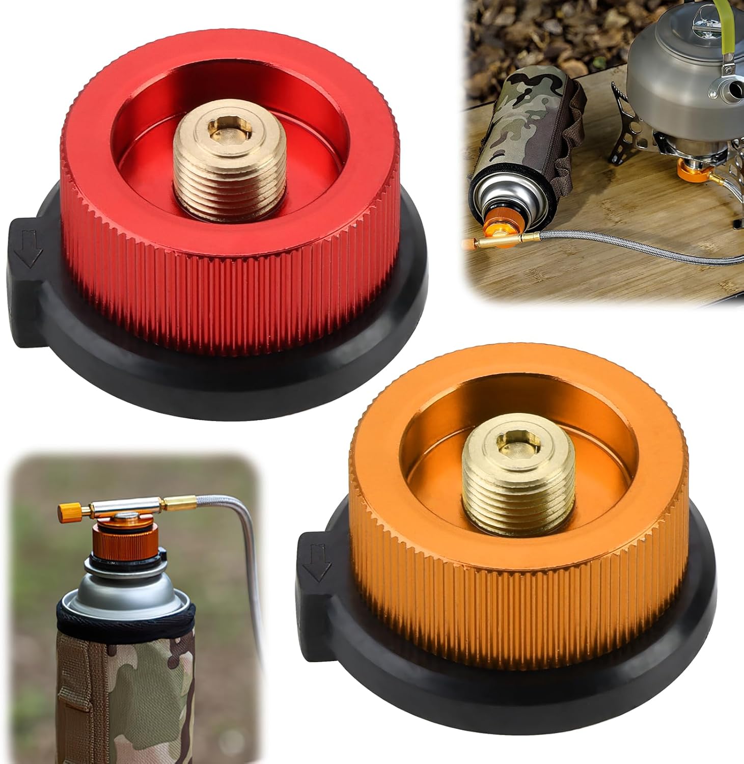 teasteam Gas Bottle Adaptor 2PCS Gas Refill Adapter for Butane Canister Camping Stove Connector Camping Nozzle Universal Brass Bottle Adaptor for Butane Canister to Screw Cartridge