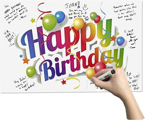 Premium Posters Happy Birthday Poster - Autograph Birthday Wishes - Large 24x16 inch