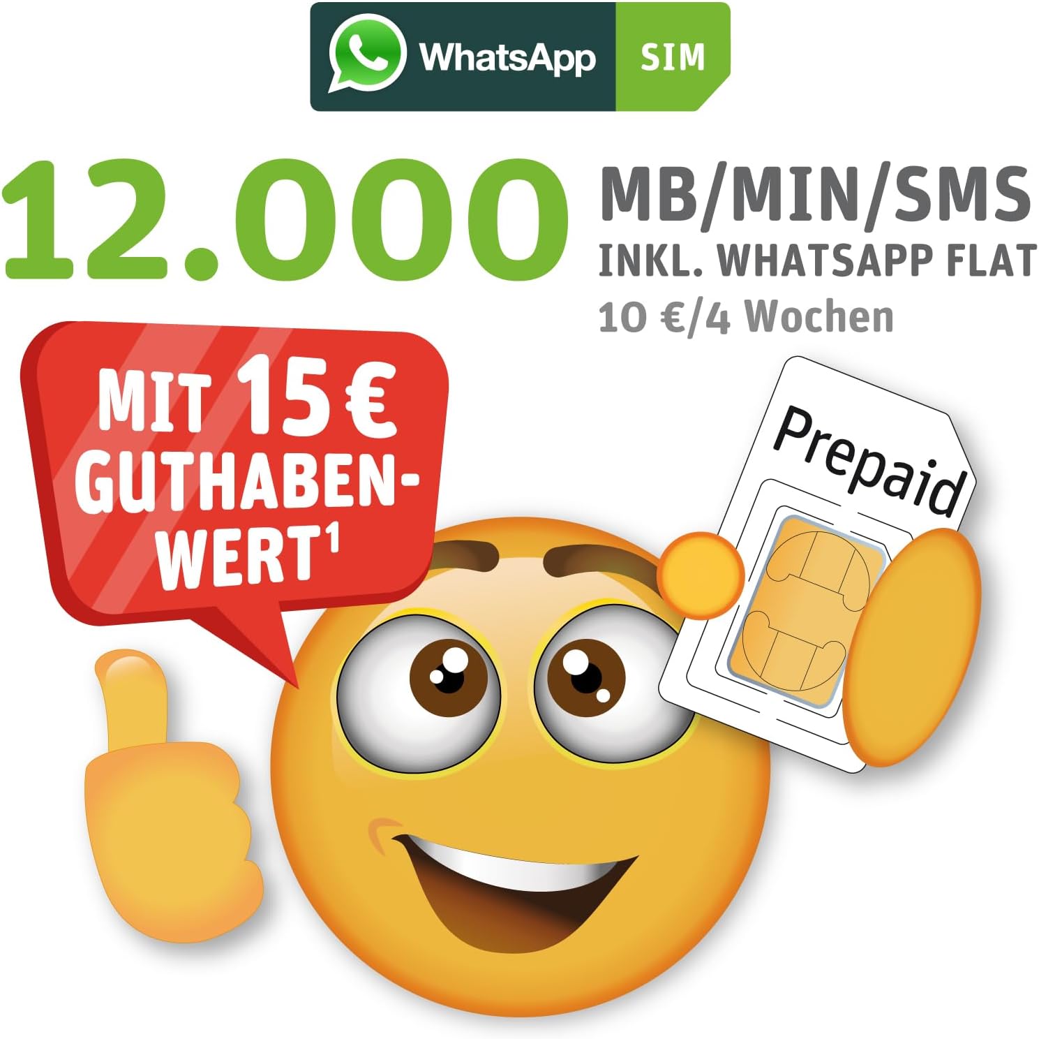 whatsapp sim prepaid starter pack with 15 eur credit value no contract option with 12000 units mb  min  sms surf speed: 50 mbps 5g