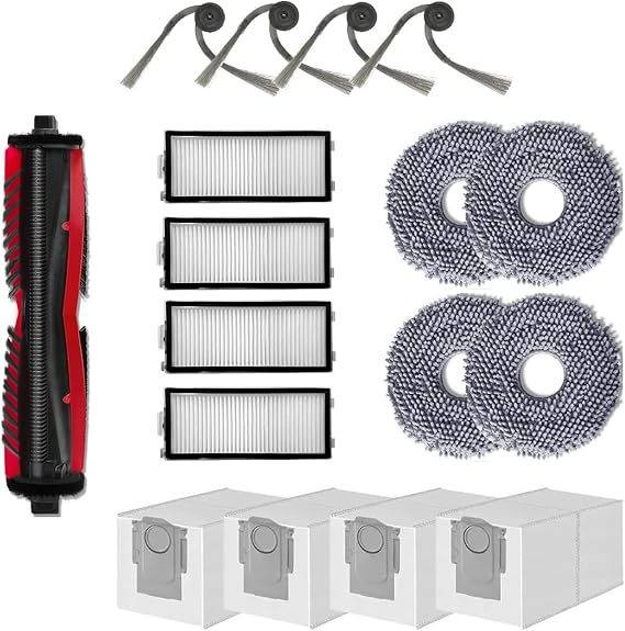 17 Packs Accessories Kit Compatible with Roborock Saros Z70/Saros Z70 Ultra Robot Vacuum Cleaner, Replacement Parts Include 1 Main Brush,4 Mop Clothes,4 Hepa Filters,4 Side Brush,4 Dust Bag