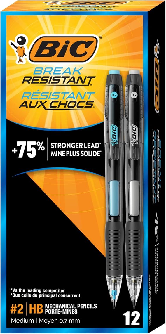 BIC Break Resistant Mechanical Pencils, No. 2 Medium Point, 12-Count