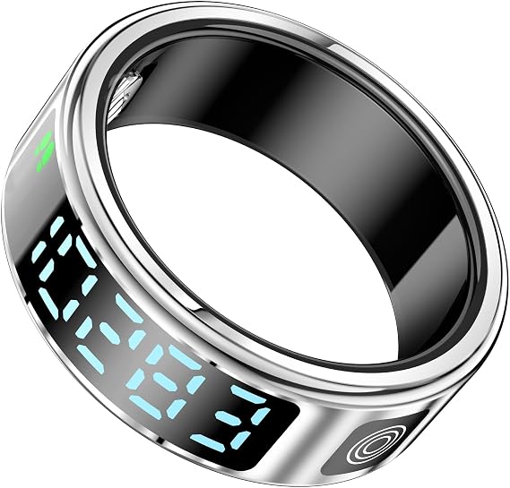 Smart Ring for Men Women Health Ring Heart Rate Monitor Blo-Oxy Fitness Tacker Ring Sleep Monitor Calories Step Counter Waterproof Gesture Remote Control Compatible with iOS Android Phones