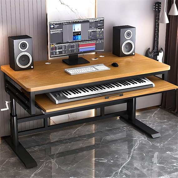 nized Computer Desk with Keyboard Shelf - Wired Office Workstation for MIDI Production, Electronic Piano, and Recording Studio Ideal Musicians Creators