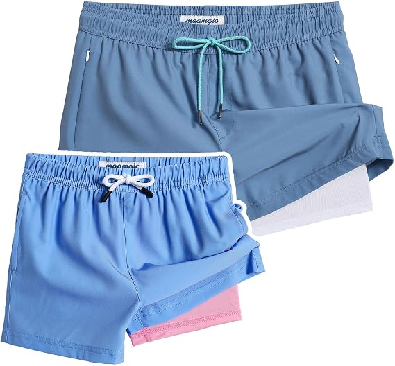 maamgic Dad and Son Matching 2 in 1 Swim Trunks with Compression Liner Quick Dry Father and Son Gifts Board Shorts Swim Suits Swimming Trunks(Size Large & Size 5-6 Years)