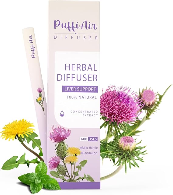 Puffiair Herbal Diffuser Pen, Dandelion Flavoured inhaler for Liver Cleanse | Habit Transition & Breathe Free, Natural Botanical Plant-Based Formula with Dandelion, Beet Root & Mint, Purple 600 Uses