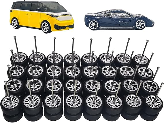 16 Set 1/64 Model Car Rubber Wheels Set Off-road Truck Modified Tires Simulation Wheels and Tires Kit for 1:64 Model Cars Accessories
