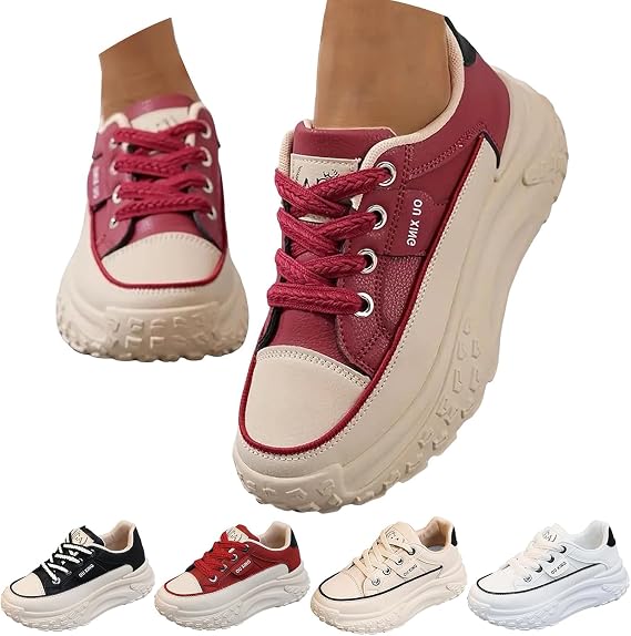 Platform Trainers for Women,Women's Chunky Platform Sneakers,Wedge Trainers for Women,Anti Slip With Thick Sole Breathable Fashion Running Sneakers,Ladies Flat Low Top Fashion Trainer
