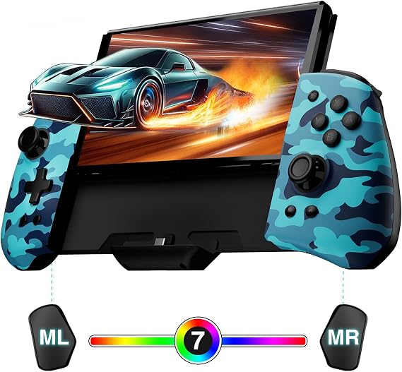 PALPOW Hall Effect Switch Controller for Nintendo Switch/OLED One-Piece JoyPad, Ergonomic Switch Handheld Controller with/RGB/Turbo/Mapped Switch Pro Controller -Blue Camo