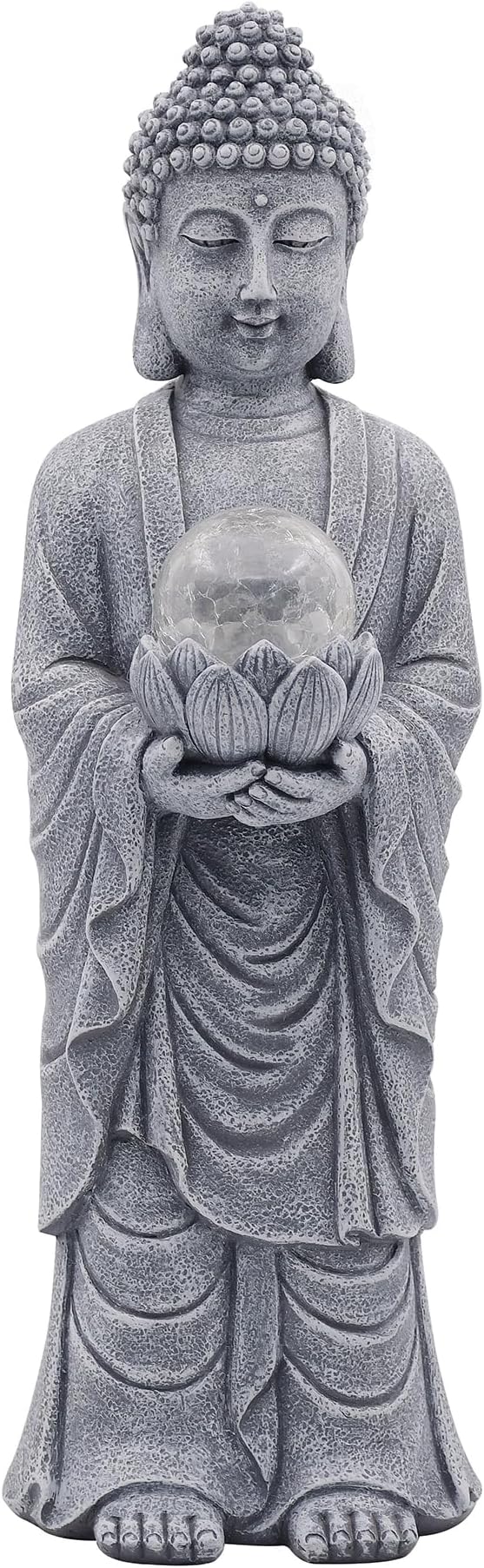 Goodeco 14.4 Inch Tall Buddha Statue with Solar Lotus