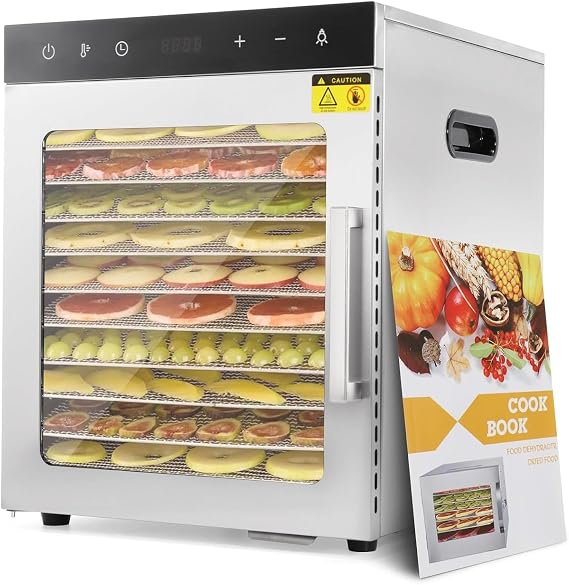 Food Dehydrator for Jerky, 10 Trays Stainless Steel Fruit Dehydrators Machine with 194F Temperature Control & 24H Timer, Digital Food Dryer Machine for Home, Dog Treats, Meats, Veggies