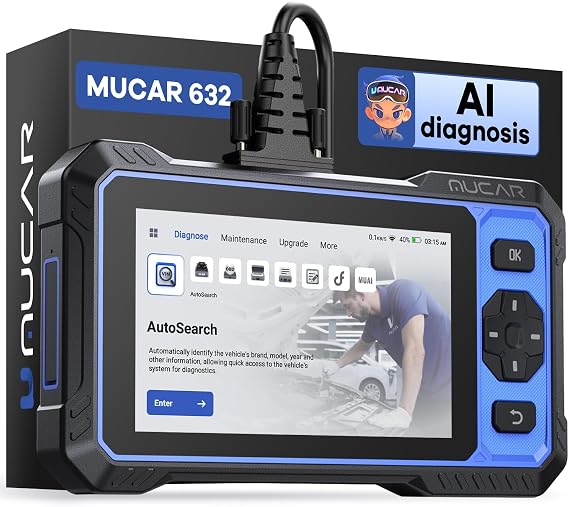 OBD2 Scanner, MUCAR 632 Elite AI-Assisted Bidirectional Scan Tool, 15 Reset Services Oil/TPMS/EPB/BMS/SAS/Brake/Throttle Car Scanner Diagnostic Tool, AutoAuth FCA, CANFD, AutoVIN, Lifetime Free Update
