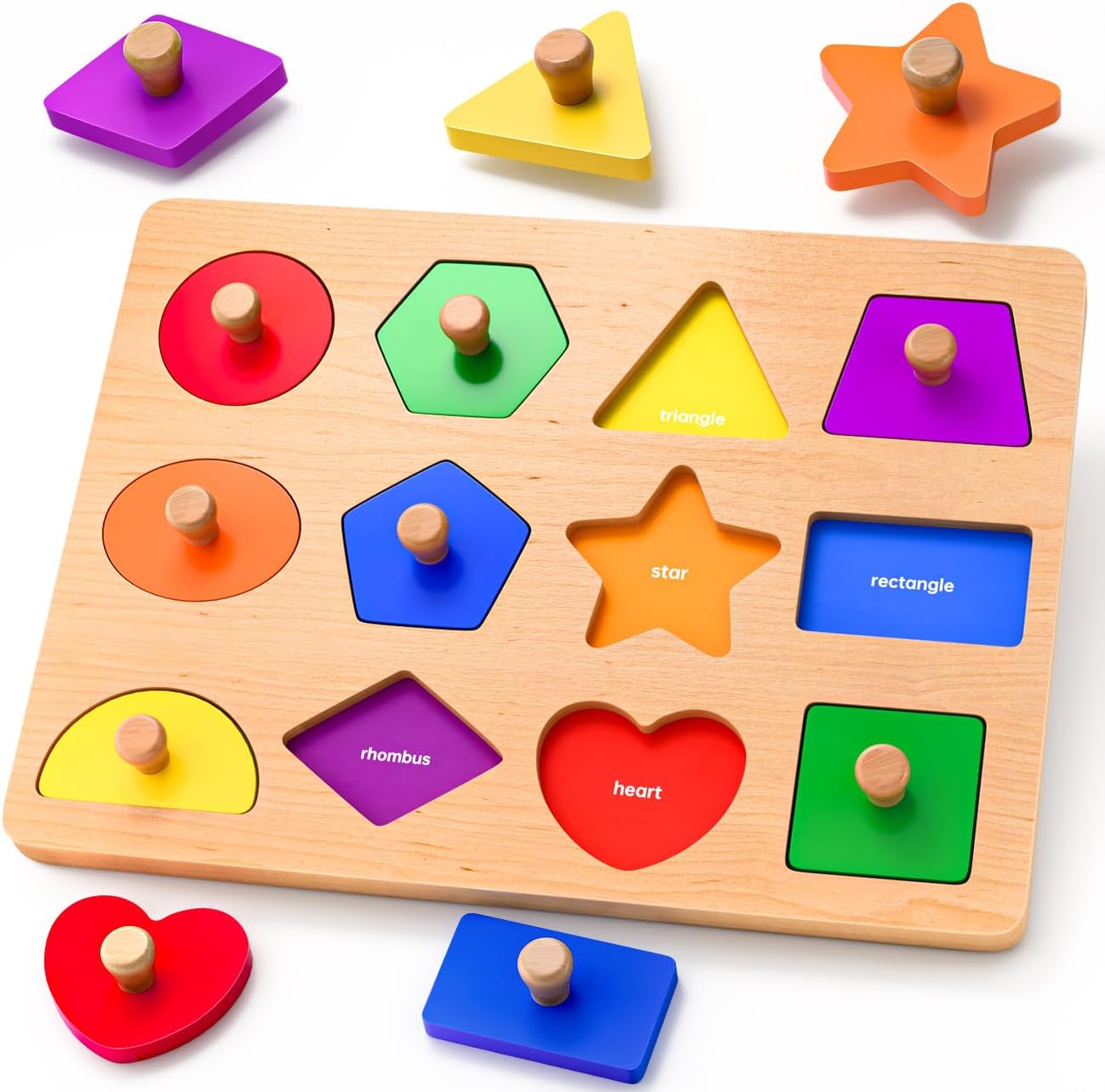Wooden Shape Peg Puzzles for Toddlers 1 2 3 Year Old Boys Girls Gifts: Shape Sorter & Color Match Baby Puzzles 12-18-24 Months - Montessori Toys for 1 2 3 Year Old Toddler Learning Activities
