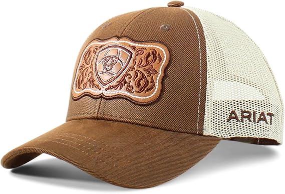 ARIAT Women's Trucker Cap with Leather Floral Patch and Snapback Closure