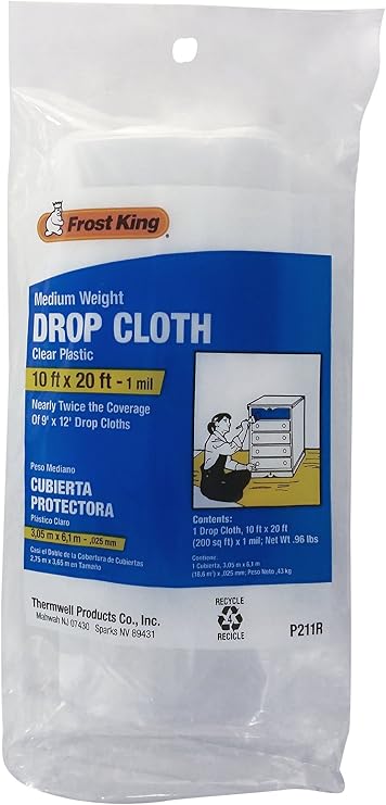 Frost King Clear Polyethylene Drop Cloths - In Rolls, 10'x20'x1 mil