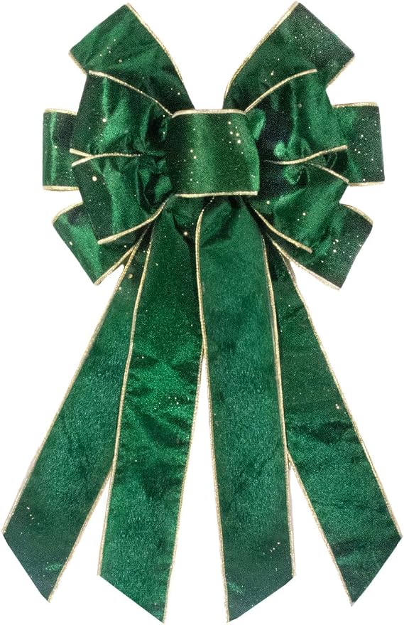 Hying Large Green Velvet Bows for Wreath, Holiday Wreath Bow Glitter Green Craft Bows Birthday Tree Topper Bows Ornaments for Front Door New Year Christmas Party Decoration Supplies