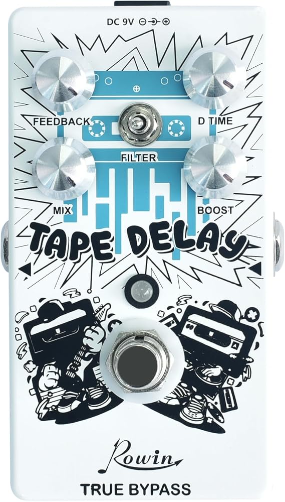 Rowin RE-01 Digital Delay Guitar Pedal - Tape Delay Effects with Grainy Texture, Stereo Output, Super Buffer Circuit, and Vintage Warm Tone