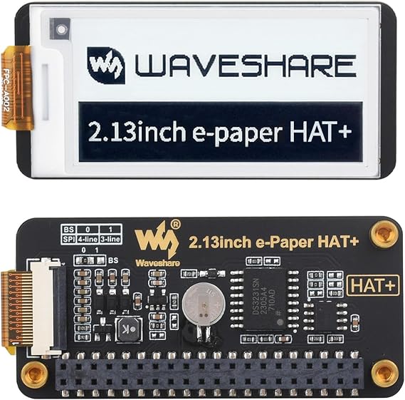 2.13inch E-Paper HAT+ for Raspberry Pi 5 4B 3B+ 3B Zero W Zero 2 W Jetson Nano, E-Ink Display 250x122 SPI Interface HAT+ Standard with Pwnagotchi Tutorial Support Partial Refresh