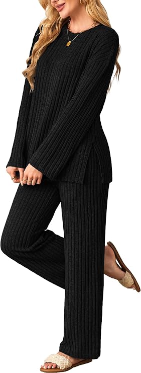 Kikibell Womens Sets 2 Piece Outfits Matching Lounge Set Cozy Knit Pajamas