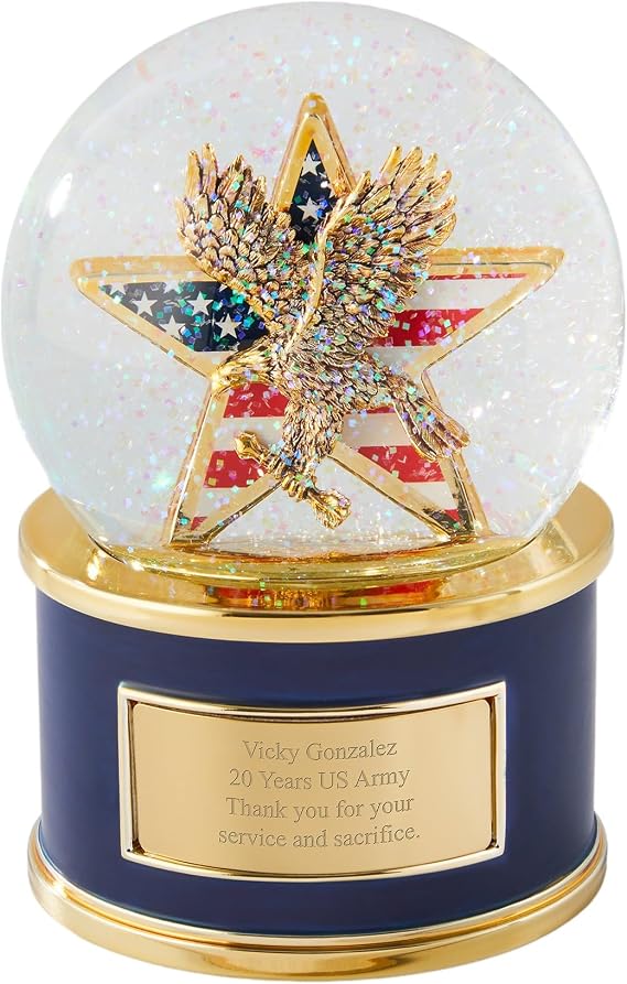 THINGS REMEMBERED Engraved American Flag Military Musical Snow Globe (Free Customization), Plays America The Beautiful Music