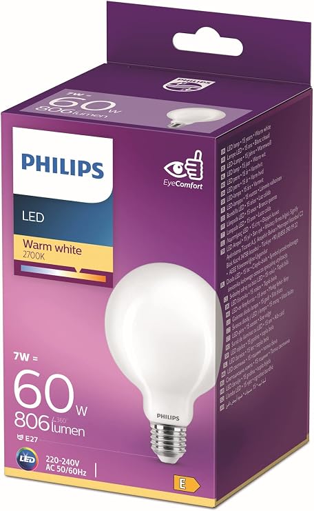 Philips LED classic 60W G93 E27 Sarı Işık Dim Edilmez LED Ampul [Enerji Sınıfı E]