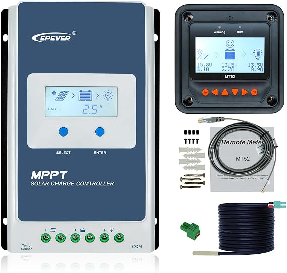 EPEVER MPPT Solar Charge Controller 30A 12V 24V Auto Tracer3210AN-G3 + Remote Meter MT50 + RTS Temp Sensor Solar Panel Regulator Charger for Lead-Acid LiFePO4 Lithium (30A+MT50+RTS)