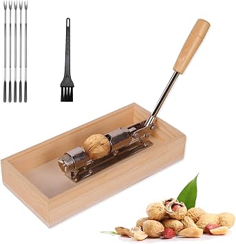 Pecan Cracker, Heavy Duty Nut Crackers for All Nuts, Nutcracker Tool with 5 Crab Forks and 1 Cleaning Brush