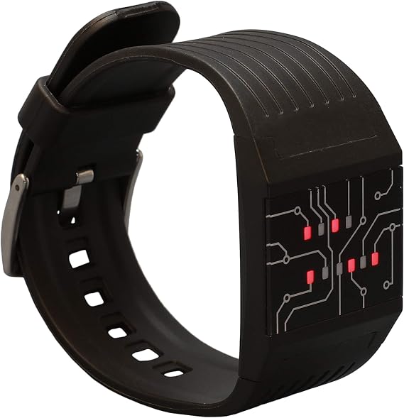 getDigital Binary Wrist Watch for Professionals with LED Lights - A Black Digital Clock That depicts The time as Binary Code