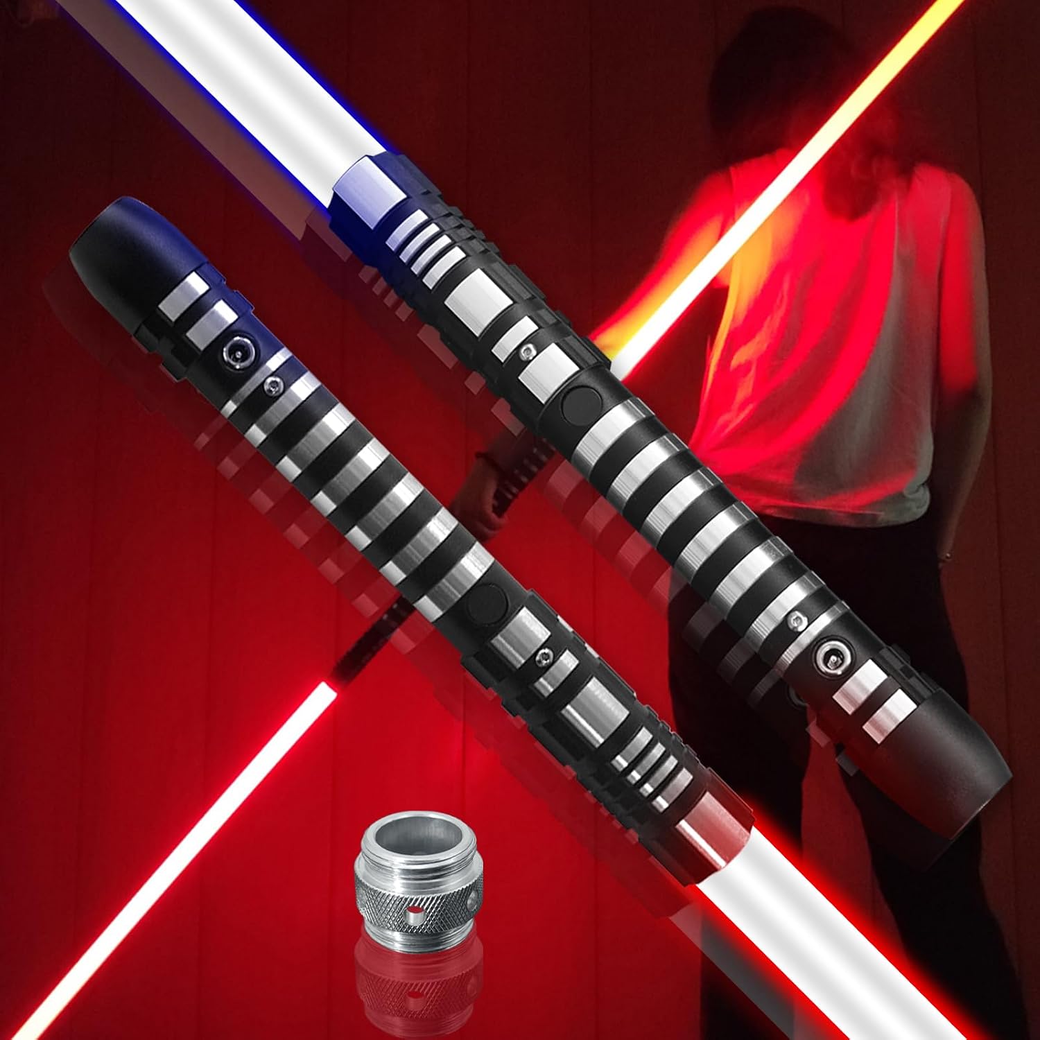 YDD Lightsaber RGB 16 Color Changing Metal Aluminum Hilt Ghost Premium Force FX Black Series Lightsaber with 3 Sound Modes for Adults, Allows for Authentic Intense Battles 2-Piece Set Black