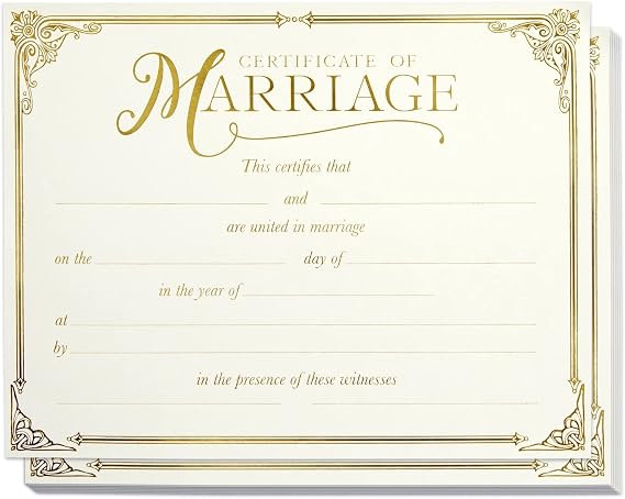 Juvale Marriage Certificate - 11 x 8.5 Inches, Ivory, 48-Pack - Blank Certificates with Gold Foil Edges & Lettering