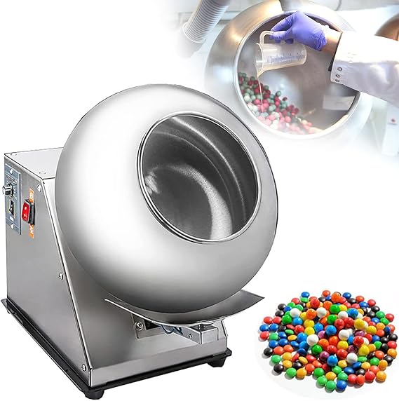 Automatic Tablet Coating Machine Mini Chocolate Panning MachineSugar Coating Pan Table Top Small Commercial Coater Sugar Pan Peanut Nut Coating Machine,10kg Capacity
