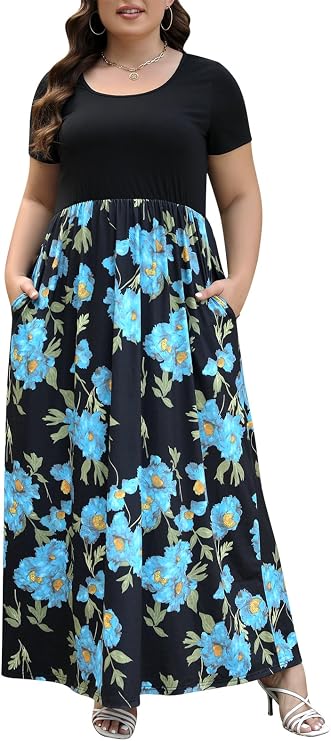 Nemidor Women Plus Size Summer Dress Casual Maxi Pocket