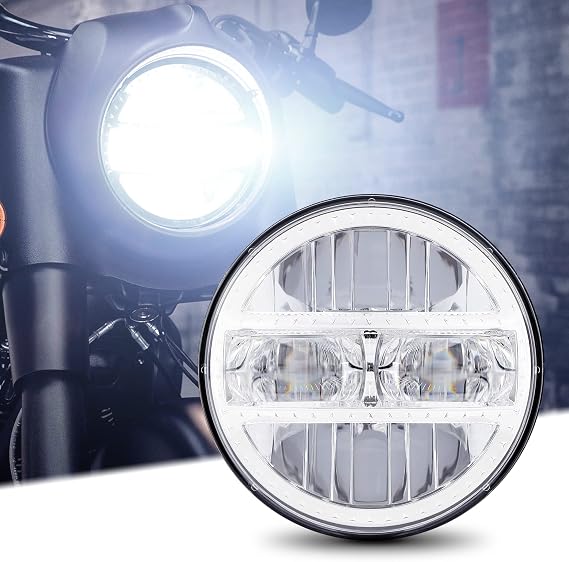 5-3/4" 5.75" inch Round Motorcycle LED Headlight for Dyna Sportster XL1200 Iron 883 Street Bob Superlow Low Rider Softail Wide Glide (Chrome)