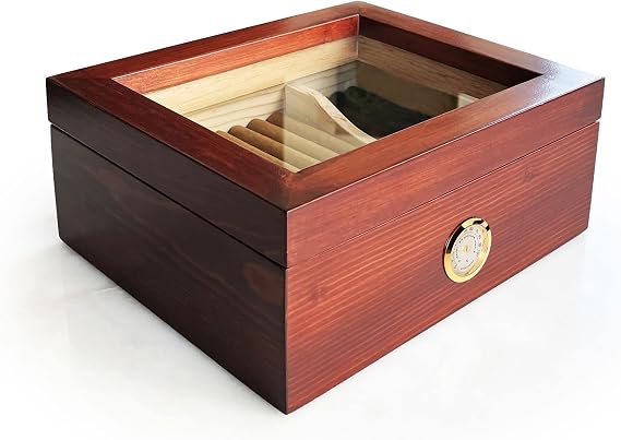 Shark Anatolia Mezmob Solid Native Cedar Tree Humidor Cigar Box Glass 2 Compartment Analog