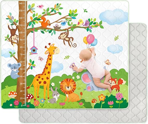 Extra Large Baby Play Mats for Floor,150x180cm Foldable Playmat for Babies Toddlers,Thick Machine Washable Playpen Mat Pad,Soft Non-Slip Activity Mat for Crawling & Playing & Tummy Time,Animal