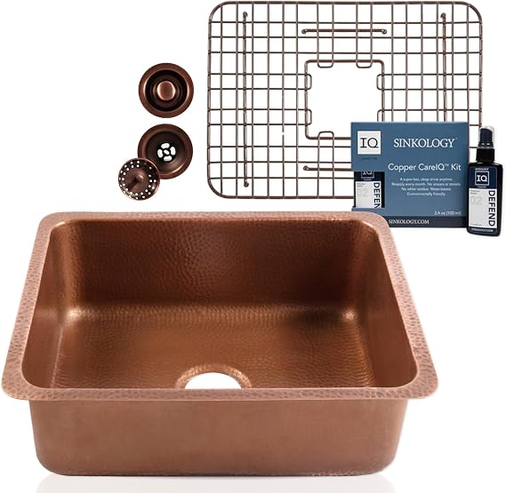 Sinkology Orwell 23 in Copper Undermount Sink Kit with Grid and Drain