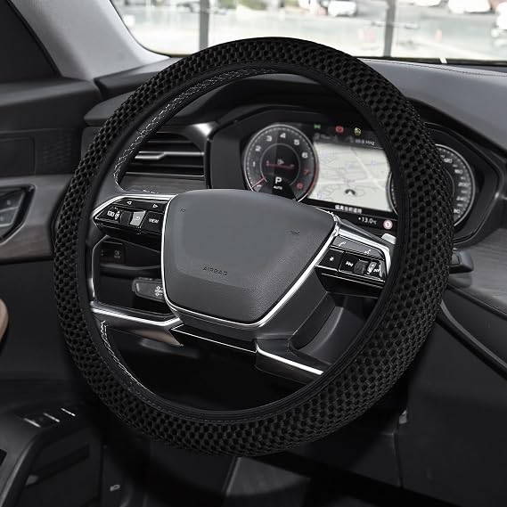 Elastic Stretch Steering Wheel Cover, Car Wheel Cover, Microfiber Breathable Ice Silk Steering Covers, Car Accessories 15 Inch Anti-Slip Auto Steering Wheel Protector Fit for Men Women (Black)