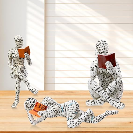 Pack of 3 Resin Reading Woman Sculpture Figure Decoration for Shelf Resin Book Lover Bookworm Sculpture Modern Abstract Art Sculptures for Living Room Bedroom Office Desk Decoration