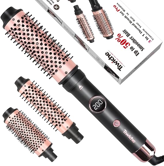 Thermal Brush Set, 3-in-1 Non-Blowing Heated Round Brush with Adjustable Temp, Fast Heating Titanium Ceramic, Dual Voltage, Hair Curling Iron with Detachable Barrels (30/38/45mm)