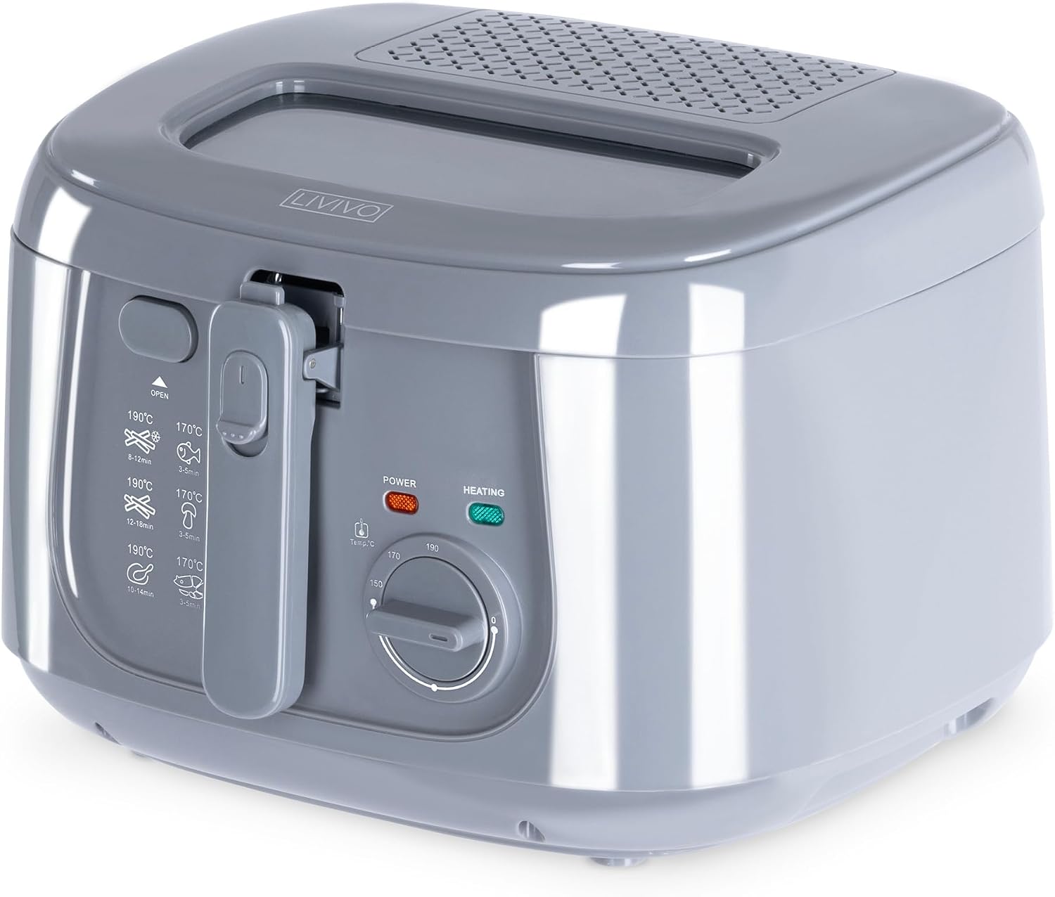 LIVIVO 2.5L Deep Fat Fryer – Electric Chip Fryer with Non-Stick Coating, Viewing Window, Built in Odour Filter and Removable Lid for Easy Cleaning – Compact Deep Fat Fryers Easy Clean - Grtey