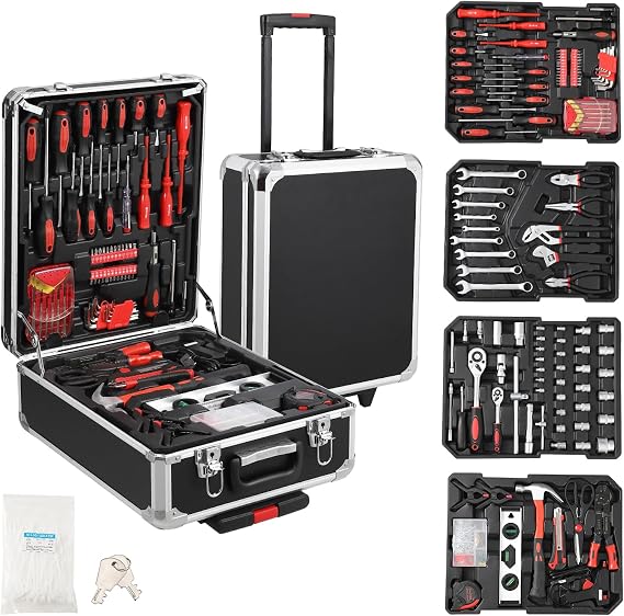 Portable Tool Kit, 800-Piece Tool Set Case, Mechanics Tool Set with Castors Toolbox Trolley, Home & Office Hand Tools Professional Metric Set for DIY, Car Repair