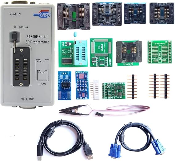 RT809F Programmer 12 Adapters IC Clip clamp Writer Reader eprom Programmer chip programm Adapter VGA LCD Programmer ICSP Board 24 25 93 serise