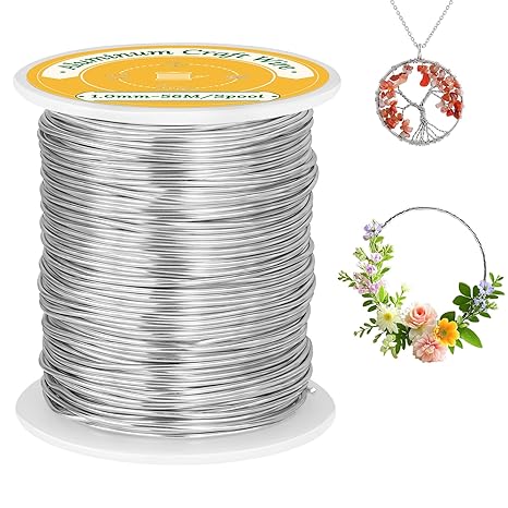 1mm(18 Gauge) Aluminum Craft Wire, 56M Flexible Bendable Jewellery Wire, Wire for Jewellery Making, for DIY Floral Making, Sculpting Wire, Craft Supplies, Jewellery Making, Weaving (Silver)