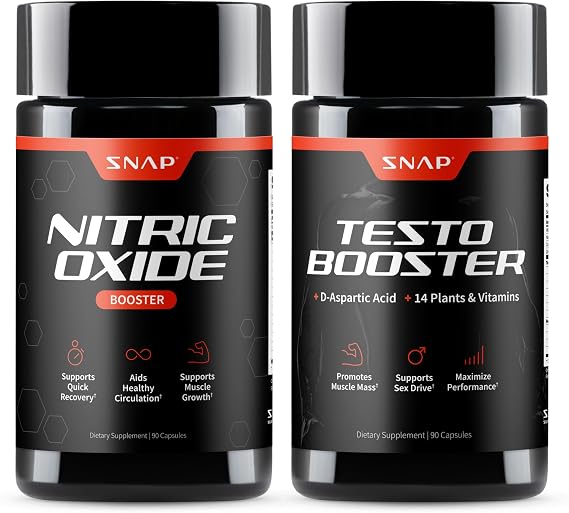 Snap Supplements Nitric Oxide + Testo Booster Supplement Bundle for Men
