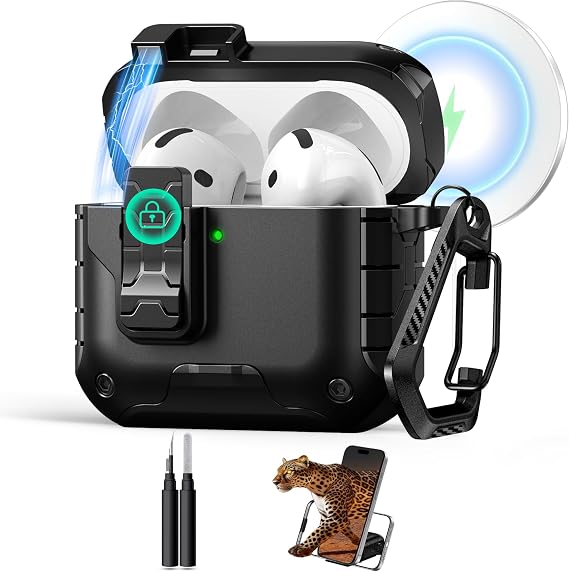 Magnetic Automatic Lock for AirPods 5 & 4 Case with Phone Stand